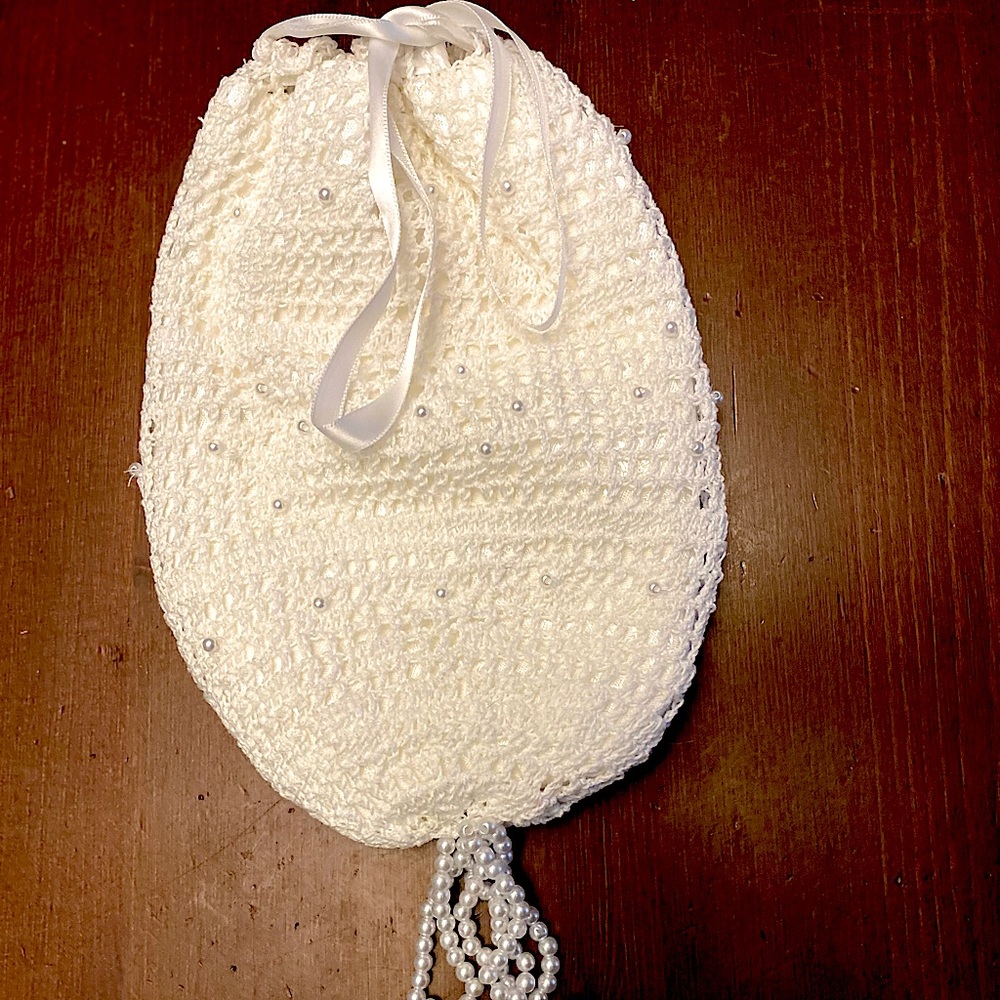 Hand crocheted Victorian drawstring purse